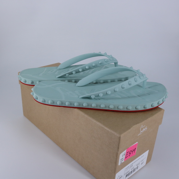 Christian Louboutin 40 Super Loubi Flip Donna Iceburg Blue Spike Flip Flops E849 - Picture 6 of 12